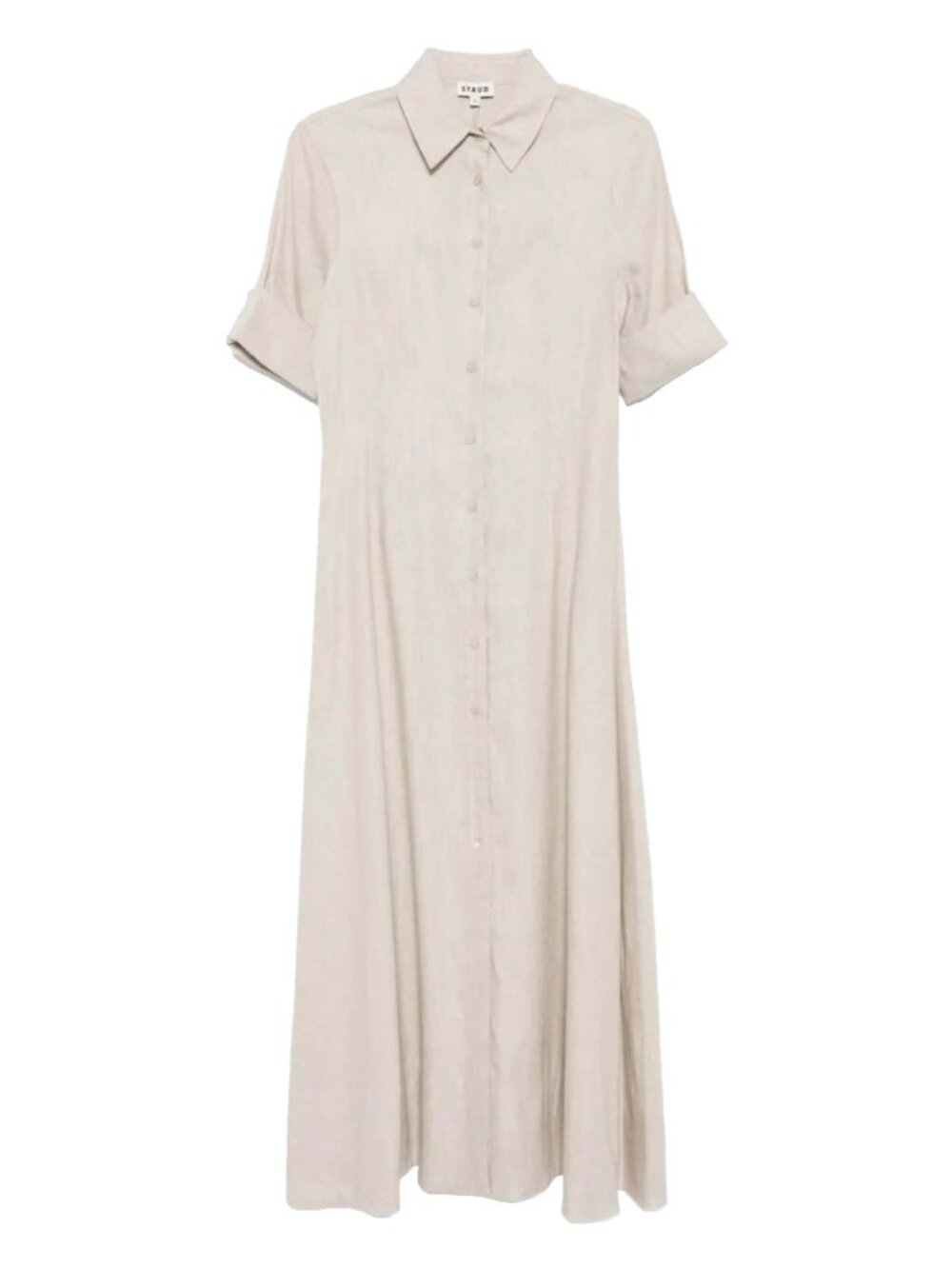 NWT Staud Joan in Natural Beige Stretch Linen Maxi Shirt Dress 8 $395 - Picture 2 of 8